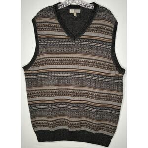 JOE Joseph men's sweater vest pull over stripes patterned gray tan fair isle XXL